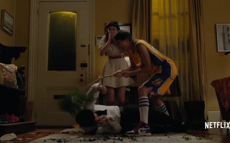 Adidas And Los Angeles Lakers T-Shirt, Shorts and Nike Shoes Worn by Shelley Hennig in When We First Met (2018) (Image 1)