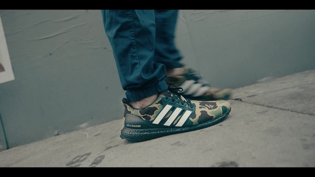 Adidas Bape Ultra Boost 4.0 ‘Ape Camo' Sneakers in Sneakerheads S01E01 “100% Pure Adrenaline” (2020) (Image 1)