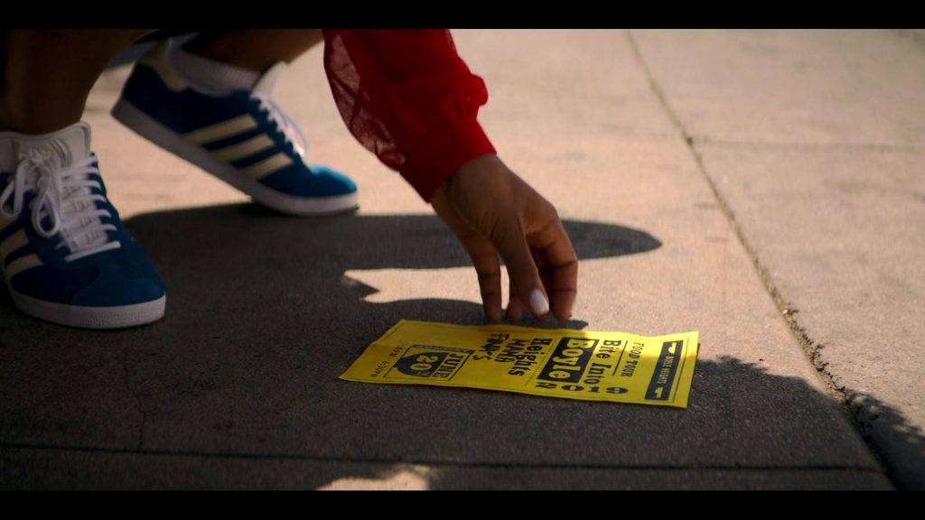 Adidas Blue Shoes Worn by Julissa Calderon as Yessika Flores in Gentefied S01E09 “Protest Tacos” (2020) (Image 1)