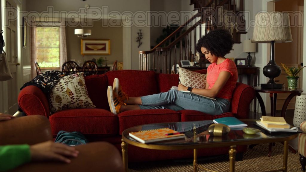 Adidas Gazelle Orange Suede Trainers of Lee Rodriguez as Fabiola in Never Have I Ever S01E05 “… started a nuclear war” (2020) (Image 1)