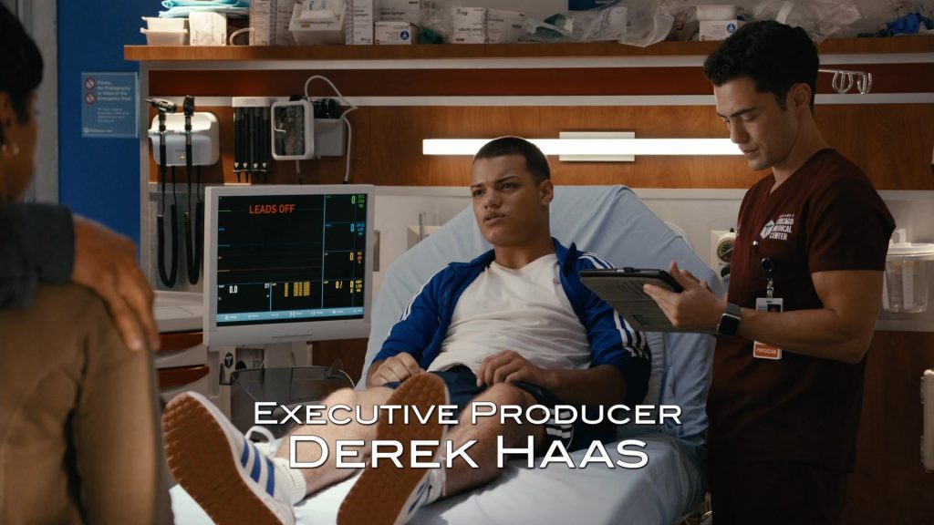 Adidas Sneakers, Shorts and Jacket in Chicago Med S10E02 “Bite Your Tongue” (2024) (Image 2)
