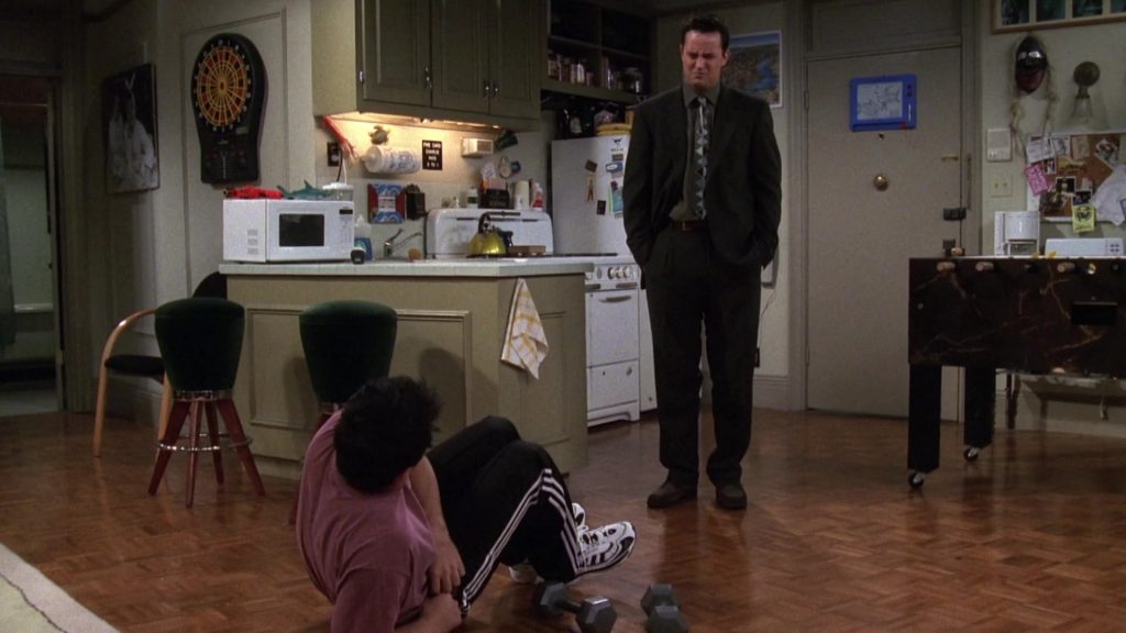 Adidas Sneakers and Trackpants Worn by Matt LeBlanc (Joey Tribbiani) in Friends Season 6 Episode 4 “The One Where Joey Loses His Insurance” (1999) (Image 2)