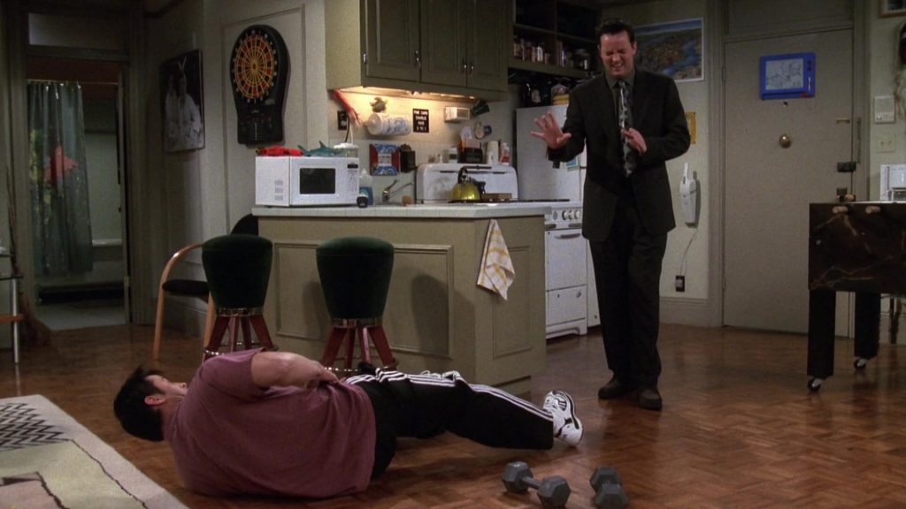 Adidas Sneakers and Trackpants Worn by Matt LeBlanc (Joey Tribbiani) in Friends Season 6 Episode 4 “The One Where Joey Loses His Insurance” (1999) (Image 3)