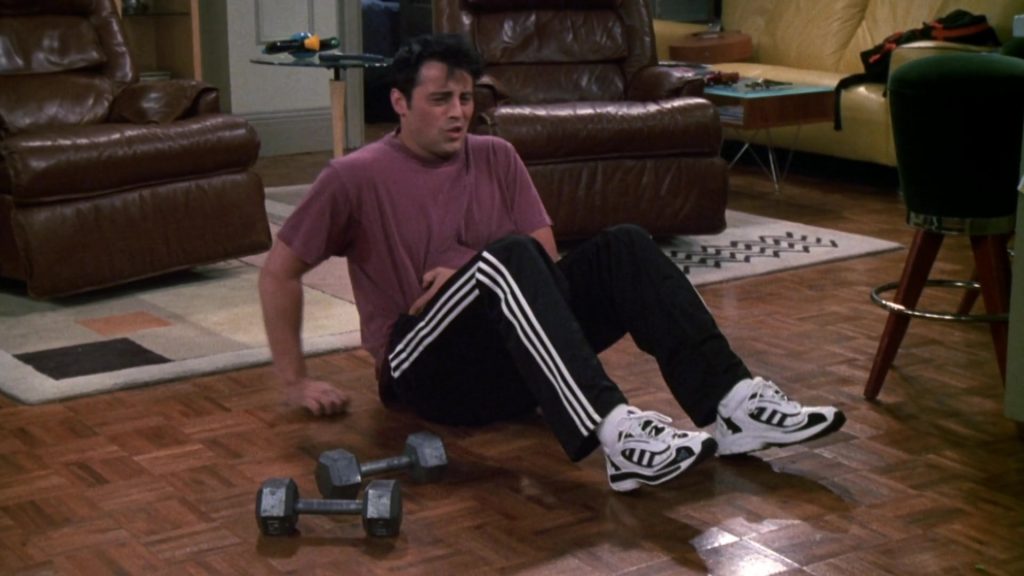 Adidas Sneakers and Trackpants Worn by Matt LeBlanc (Joey Tribbiani) in Friends Season 6 Episode 4 “The One Where Joey Loses His Insurance” (1999) (Image 4)
