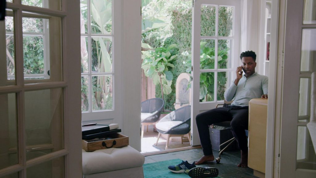 Adidas Solar Glide ‘Legend Marine' Blue Running Shoes of Leslie Odom Jr. as James in Love in the Time of Corona S01E01 “The Course of Love” (2020) (Image 1)