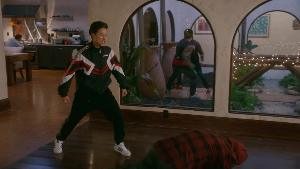 Adidas Superstar Men's White Sneakers of Joe Seo as Kyler in Cobra Kai S03E10 “December 19” (2021) (Image 1)