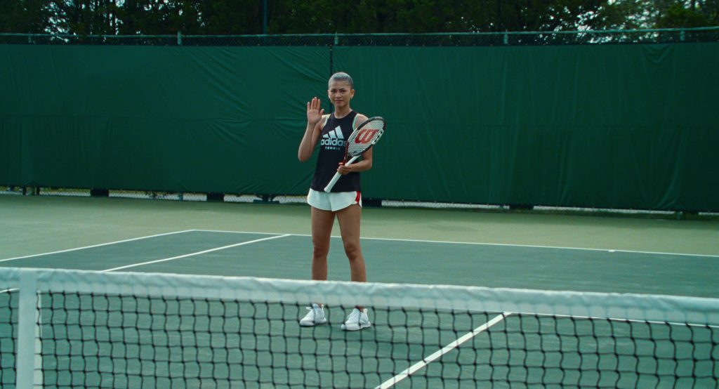 Adidas T-Shirt, Shoes and Wilson Tennis Racket in Challengers (2024) (Image 1)