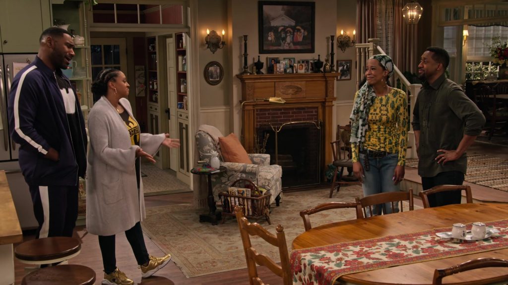 Champion Gold Sneakers Worn by Tia Mowry-Hardrict in Family Reunion – Season 1 Episode 10, “Remember When Our Boys Became Men” (2019) (Image 1)