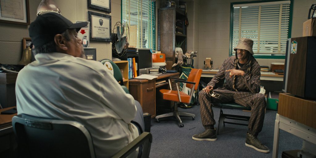 Fendi Jacket, Pants, Bucket Hat and Louboutin Sneakers Worn by Snoop Dogg as Jaycen Jennings in The Underdoggs (2024) (Image 10)
