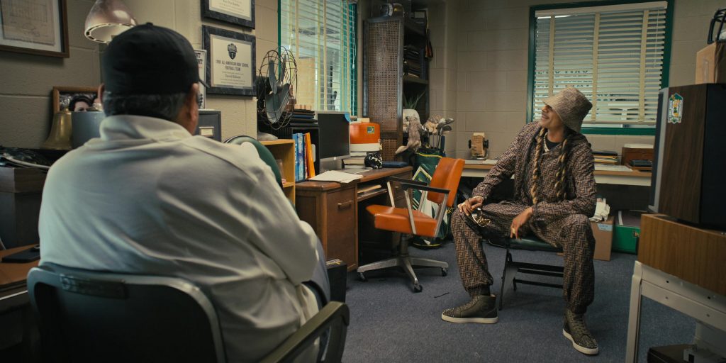 Fendi Jacket, Pants, Bucket Hat and Louboutin Sneakers Worn by Snoop Dogg as Jaycen Jennings in The Underdoggs (2024) (Image 12)