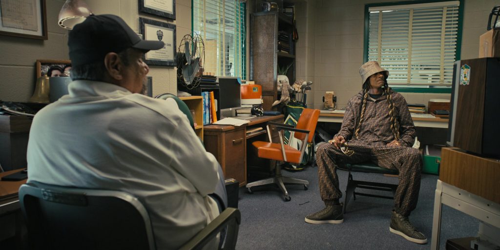 Fendi Jacket, Pants, Bucket Hat and Louboutin Sneakers Worn by Snoop Dogg as Jaycen Jennings in The Underdoggs (2024) (Image 14)