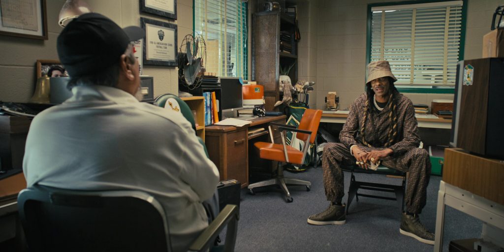 Fendi Jacket, Pants, Bucket Hat and Louboutin Sneakers Worn by Snoop Dogg as Jaycen Jennings in The Underdoggs (2024) (Image 15)
