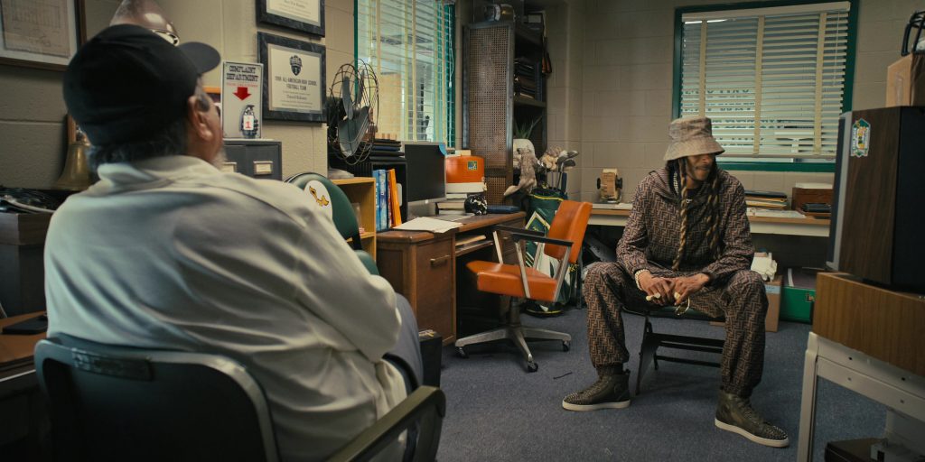Fendi Jacket, Pants, Bucket Hat and Louboutin Sneakers Worn by Snoop Dogg as Jaycen Jennings in The Underdoggs (2024) (Image 8)
