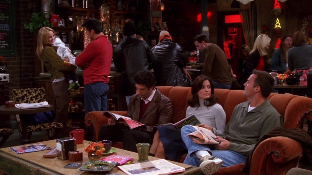 Forbes Magazine Held by Courteney Cox (Monica Geller) and Puma Shoes Worn by Matthew Perry (Chandler Bing) in Friends Season 9 Episode 12 “The One With Phoebe’s Rats” (2003) (Image 1)