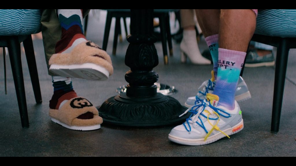 Gucci Furry Slides and Nike x Off-White Sneakers in You People (2023) (Image 1)