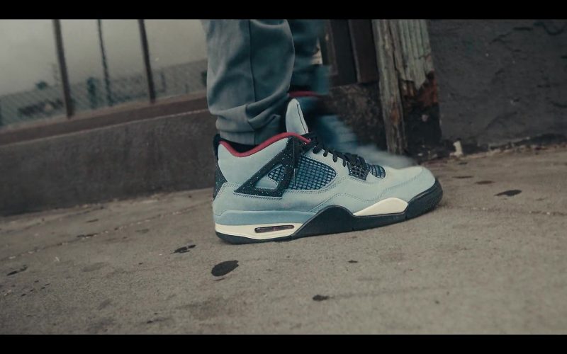 Jordan 4 by Nike x Travis Scott Blue Suede Sneakers in Sneakerheads S01E01 “100% Pure Adrenaline” (2020) (Image 1)