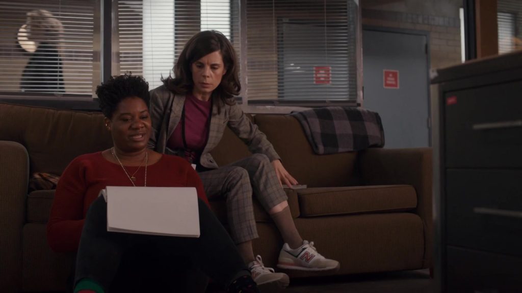 New Balance 574 Sneakers of Cast Member Meredith MacNeill as Sam Wazowski in Pretty Hard Cases S01E08 “Flowers” (2021) (Image 4)