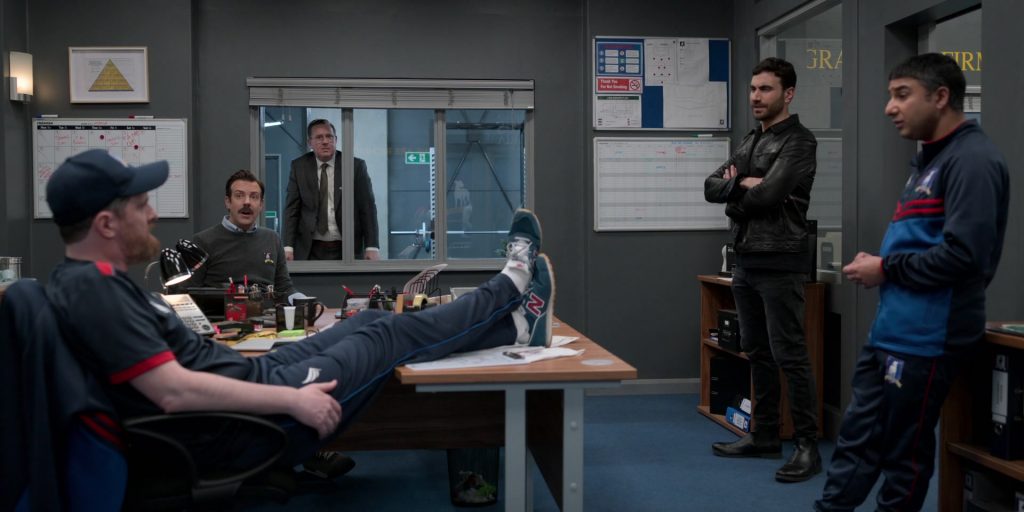 New Balance Blue Shoes Worn by Brendan Hunt as Coach Beard in Ted Lasso S02E06 “The Signal” (2021) (Image 1)