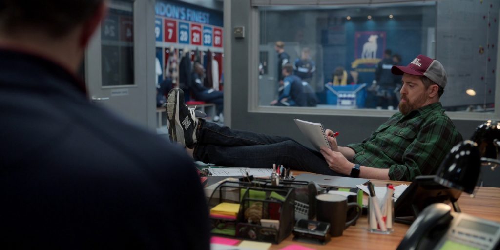 New Balance Sneakers, Apple MacBook and Smartwatch of Brendan Hunt as Coach Willis Beard in Ted Lasso S03E12 “So Long, Farewell” (2023) (Image 2)