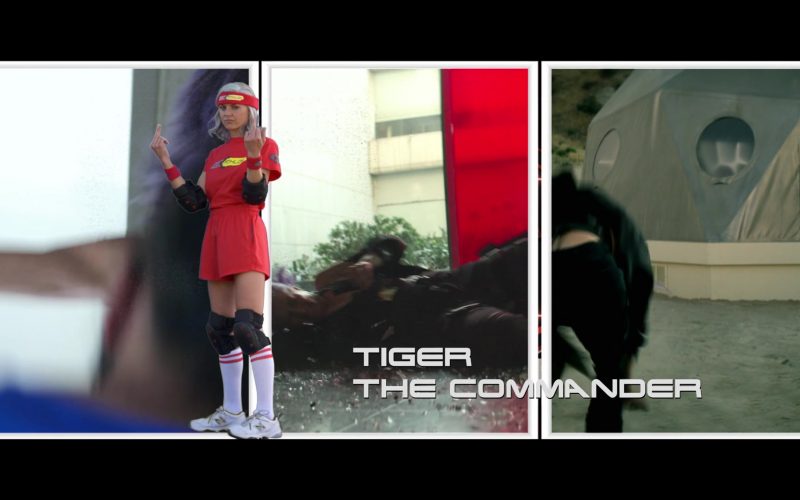 New Balance White Sneakers Worn by Eliza Coupe as Tiger in Future Man S03E01 “The Precipice of Yesterday” (2020) (Image 1)