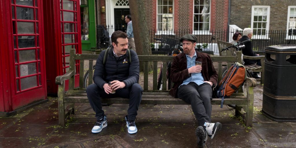 Nike AJ 1 High University Blue Sneakers of Jason Sudeikis in Ted Lasso S02E12 “Inverting the Pyramid of Success” (2021) (Image 2)