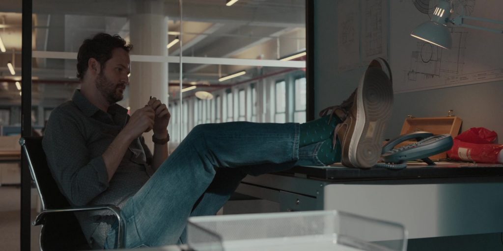 Nike Air Force 1 Brown Sneakers of Kyle Marvin as Miguel McKelvey in WeCrashed S01E01 “This Is Where It Begins” (2022) (Image 1)