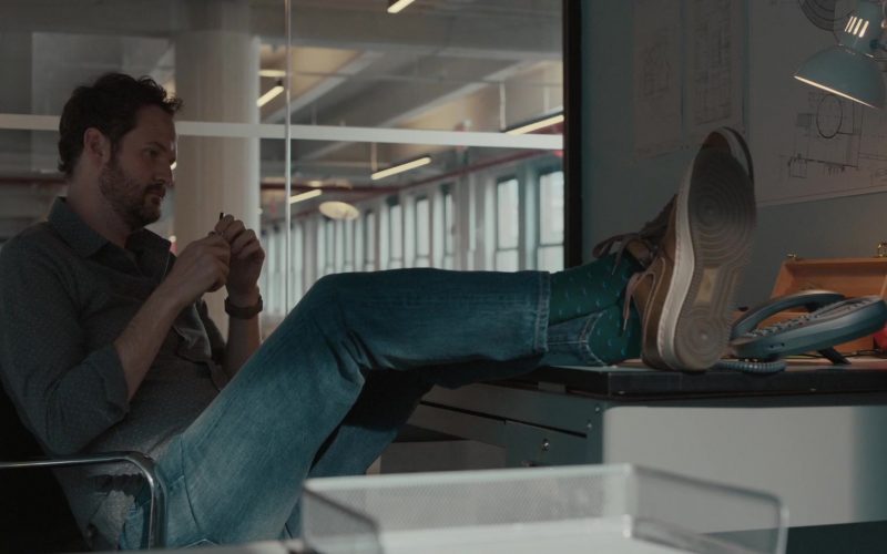 Nike Air Force 1 Brown Sneakers of Kyle Marvin as Miguel McKelvey in WeCrashed S01E01 “This Is Where It Begins” (2022) (Image 1)
