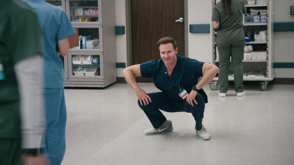Nike Air Max 2017 sneakers in a grey colorway in St Denis Medical S02E03 “Get Me in the Pod, Brother” (2025) (Image 1)