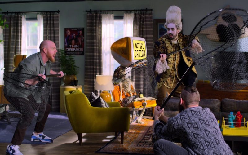 Nike Air Max 90 White-Blue-Black Trainers of Broden Kelly in Aunty Donna's Big Ol' House of Fun S01E04 “Dating” (2020) (Image 1)