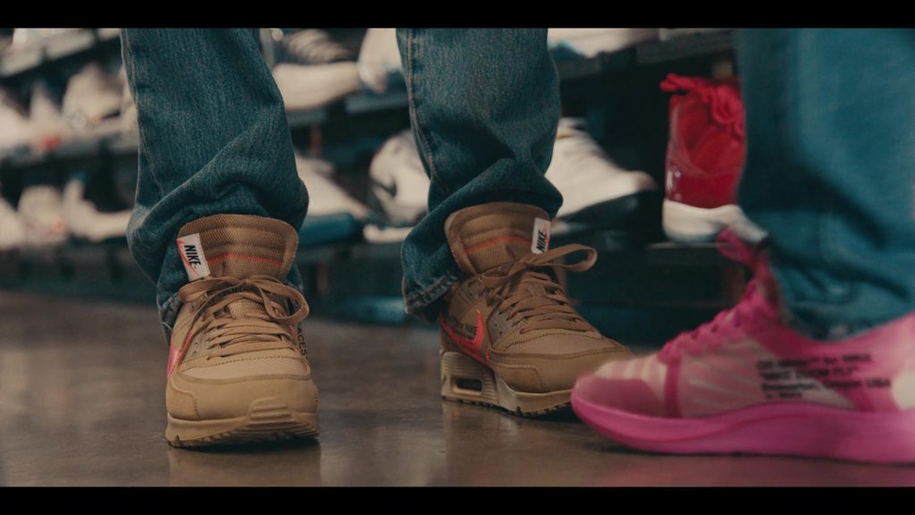Nike Air Max 90 x Off-White Desert Ore Brown Sneakers of Matthew Josten as Stuey in Sneakerheads S01E02 “Hustling Backwards” (2020) (Image 1)