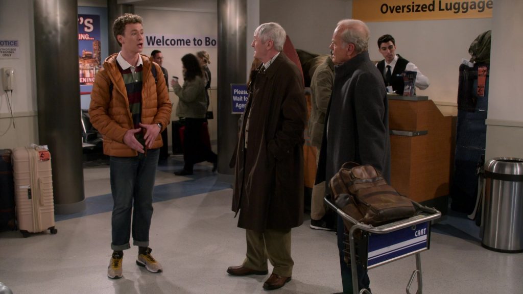 Nike Air Max Flyknit Racer “Next Nature” sneakers Wron by Anders Keith as David Crane in Frasier S01E01 “The Good Father” (2023) (Image 1)