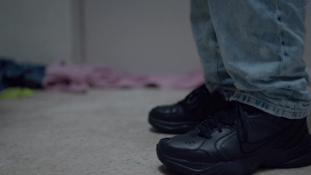 Nike Air Monarch IV Men's Black Leather Sneakers in Room 104 S04E07 “Foam Party” (2020) (Image 1)