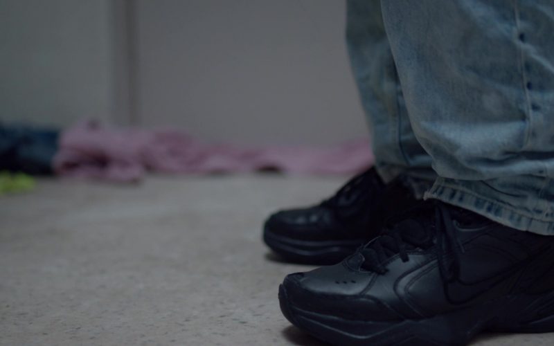 Nike Air Monarch IV Men's Black Leather Sneakers in Room 104 S04E07 “Foam Party” (2020) (Image 1)