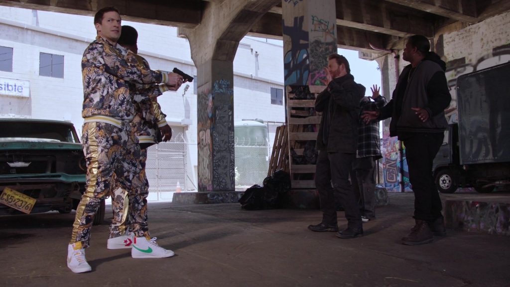 Nike Blazer Mid '77 Vintage ‘Rayguns' Sneakers of Andy Samberg as Detective Jake Peralta in Brooklyn Nine-Nine S08E05 “PB&J” (2021) (Image 4)