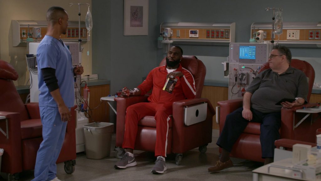 Nike Epic React Grey Sneakers Worn by Terrence Terrell as Eli in B Positive S01E12 “Canine Extraction” (2021) (Image 1)