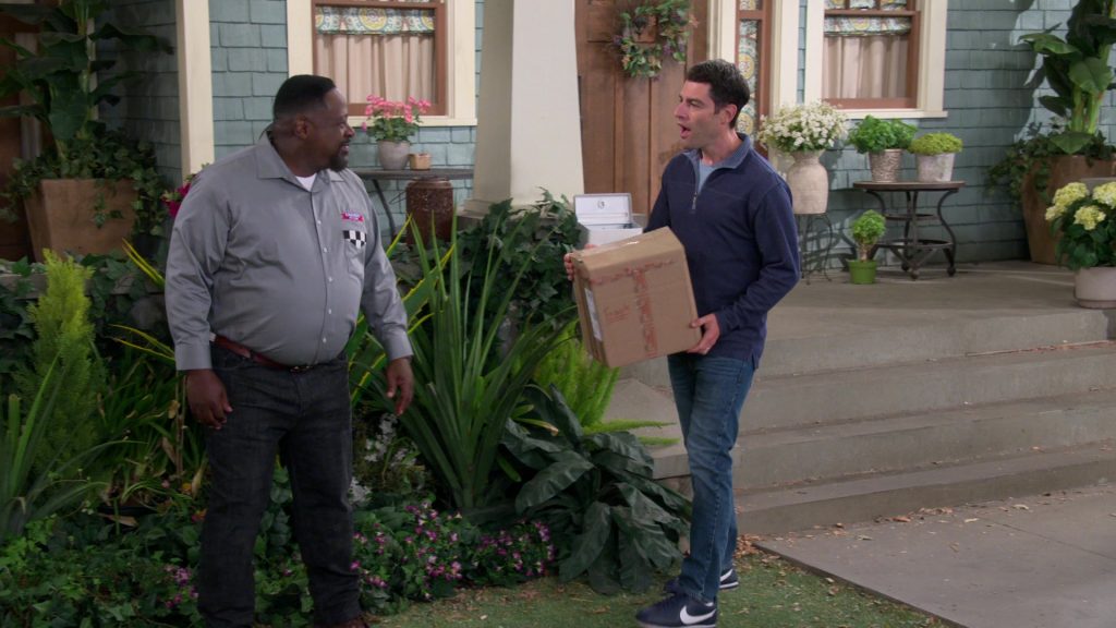 Nike Men's Cortez Sneakers (Blue) of Max Greenfield as Dave in The Neighborhood S03E04 “Welcome to the Rooster” (2020) (Image 1)