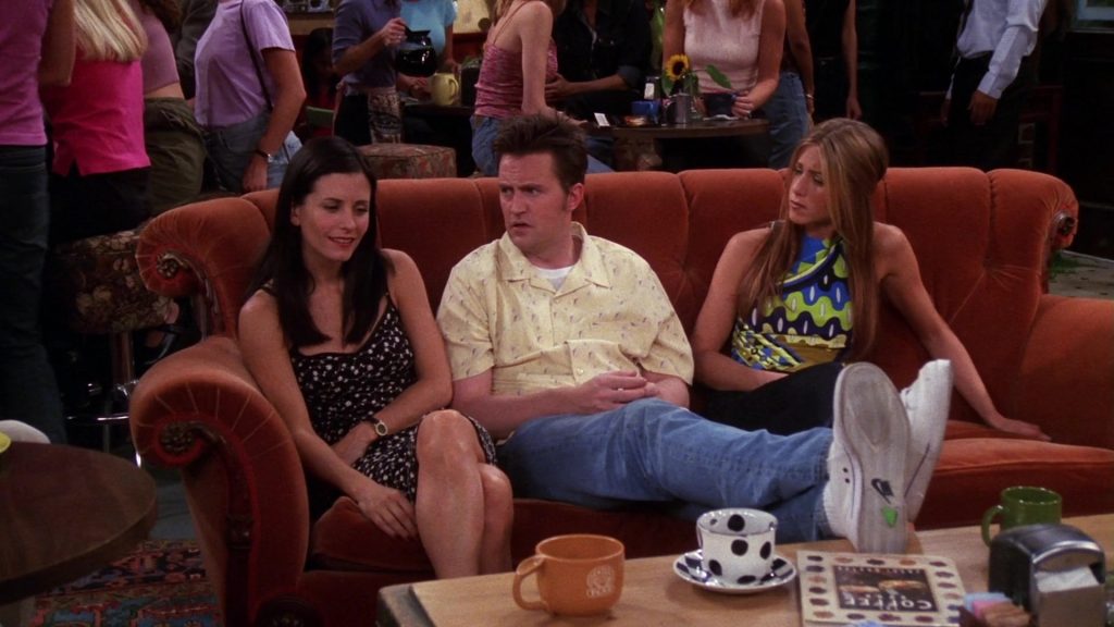 Nike White Shoes Worn by Matthew Perry (Chandler Bing) in Friends Season 7 Episode 14 “The One Where They All Turn Thirty” (2001) (Image 1)