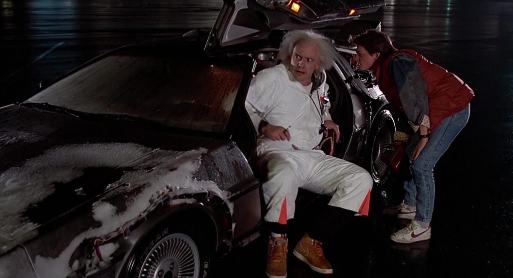 Nike White Sneakers Worn by Michael J. Fox and Nike Brown Shoes Worn by Christopher Lloyd in Back to the Future (1985) (Image 2)