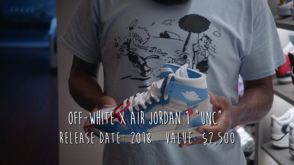 Off-White x Nike Air Jordan 1 ‘UNC' Sneakers in Black-ish S08E07 “Sneakers by the Dozen” (2022) (Image 1)