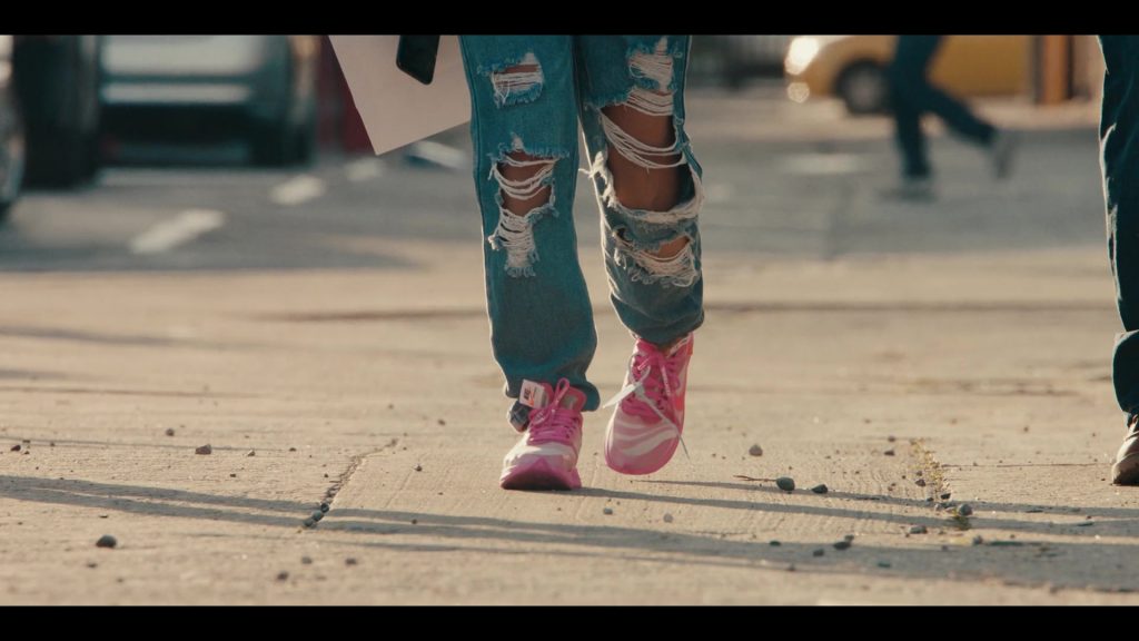 Off-White x Nike Zoom Fly Pink-White Sneakers Worn by Jearnest Corchado as Nori in Sneakerheads S01E02 “Hustling Backwards” (2020) (Image 1)