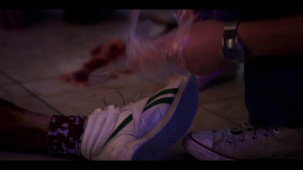 Reebok White Leather Shoes Worn by Millie Bobby Brown as Eleven aka Jane Hopper in Stranger Things – Season 3, Episode 8, “The Battle of Starcourt” (2019) (Image 1)