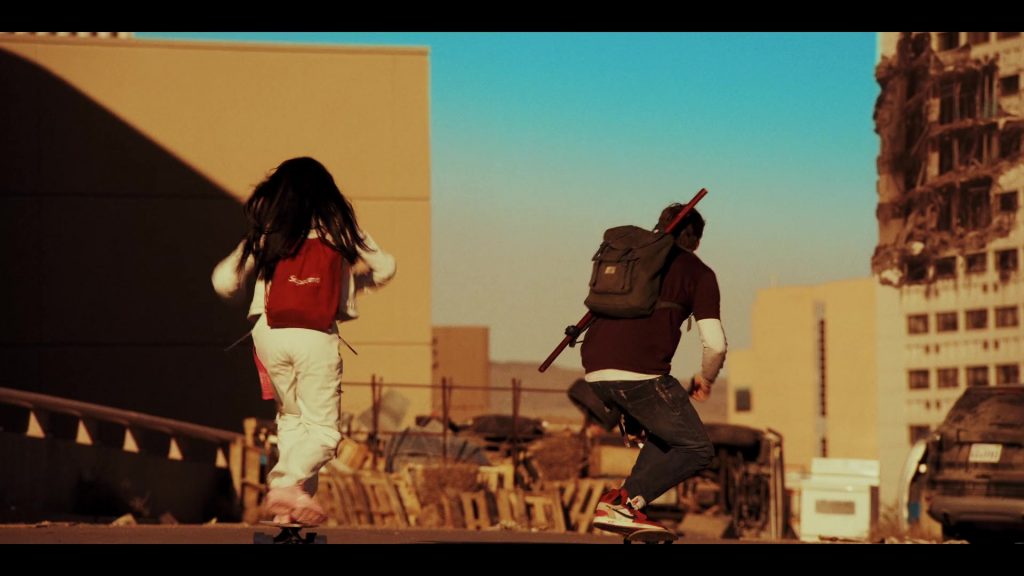 Supreme Red Backpack and Nike Shoes in Daybreak Season 1 Episode 6 “5318008” (2019) (Image 1)