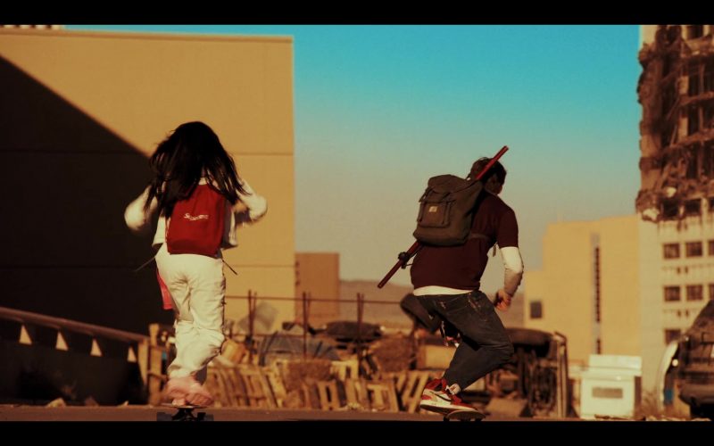 Supreme Red Backpack and Nike Shoes in Daybreak Season 1 Episode 6 “5318008” (2019) (Image 1)