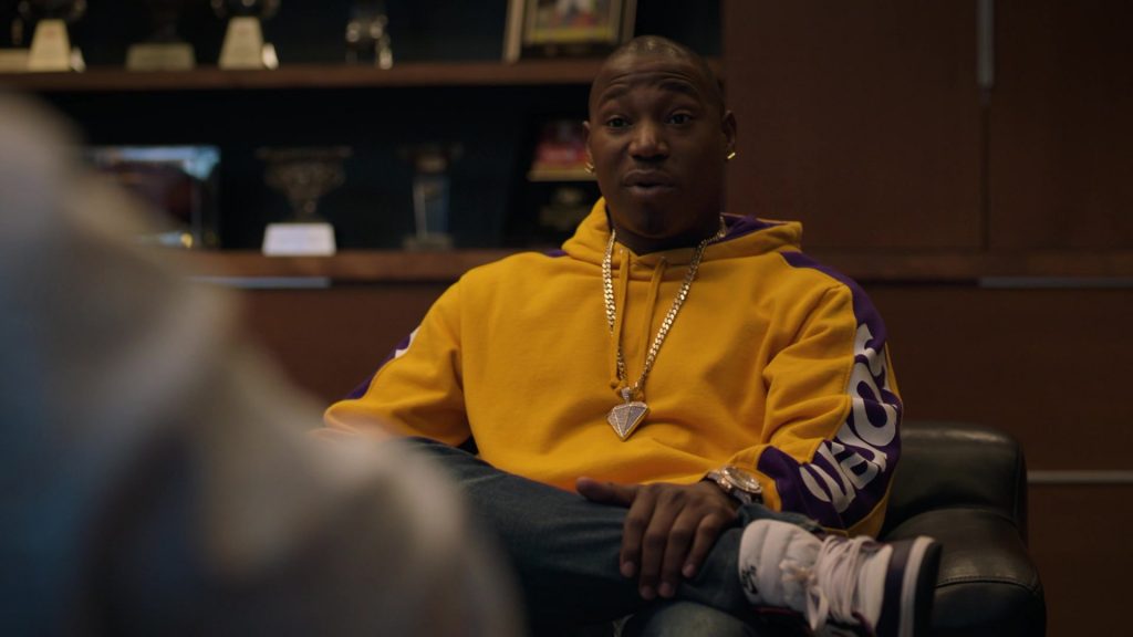 Supreme Yellow Hoodie and Nike Sneakers in Ballers – Season 5, Episode 4, Municipal (2019) (Image 1)