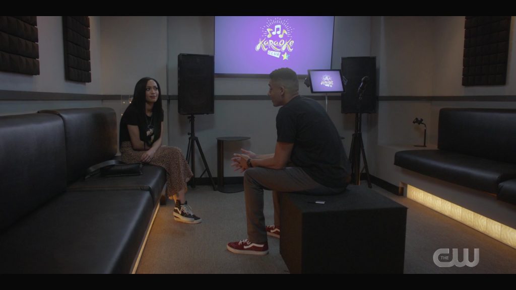 Vans Black Shoes of Samantha Logan and Vans Red Sneakers of Michael Evans Behling in All American S03E08 “Canceled” (2021) (Image 1)