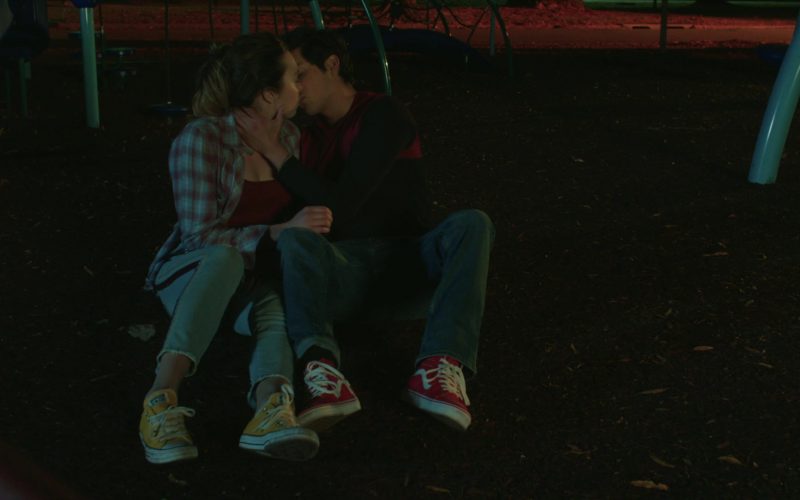 Vans Red Sneakers of Xolo Maridueña as Miguel Diaz and Converse White Shoes of Peyton List as Tory in Cobra Kai S02E05 “All In” (2019) (Image 1)